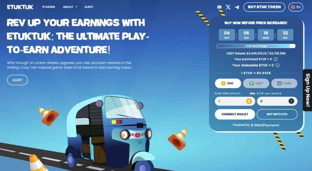 eTukTuk Nears $3.5M Presale: Play Crazy TukTuk Taxi and Earn $TUK!